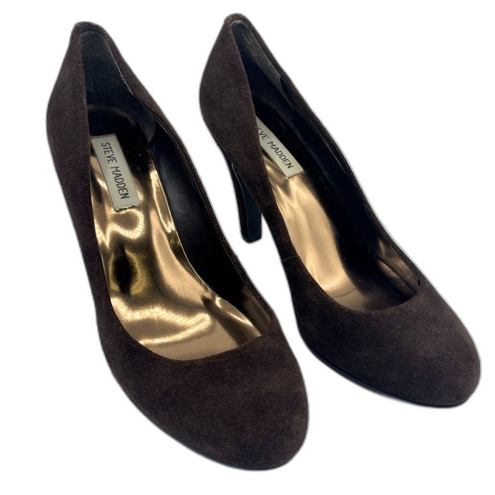 Steve Madden P-PLAZA Chocolate Brown Suede Heels Size 8.5